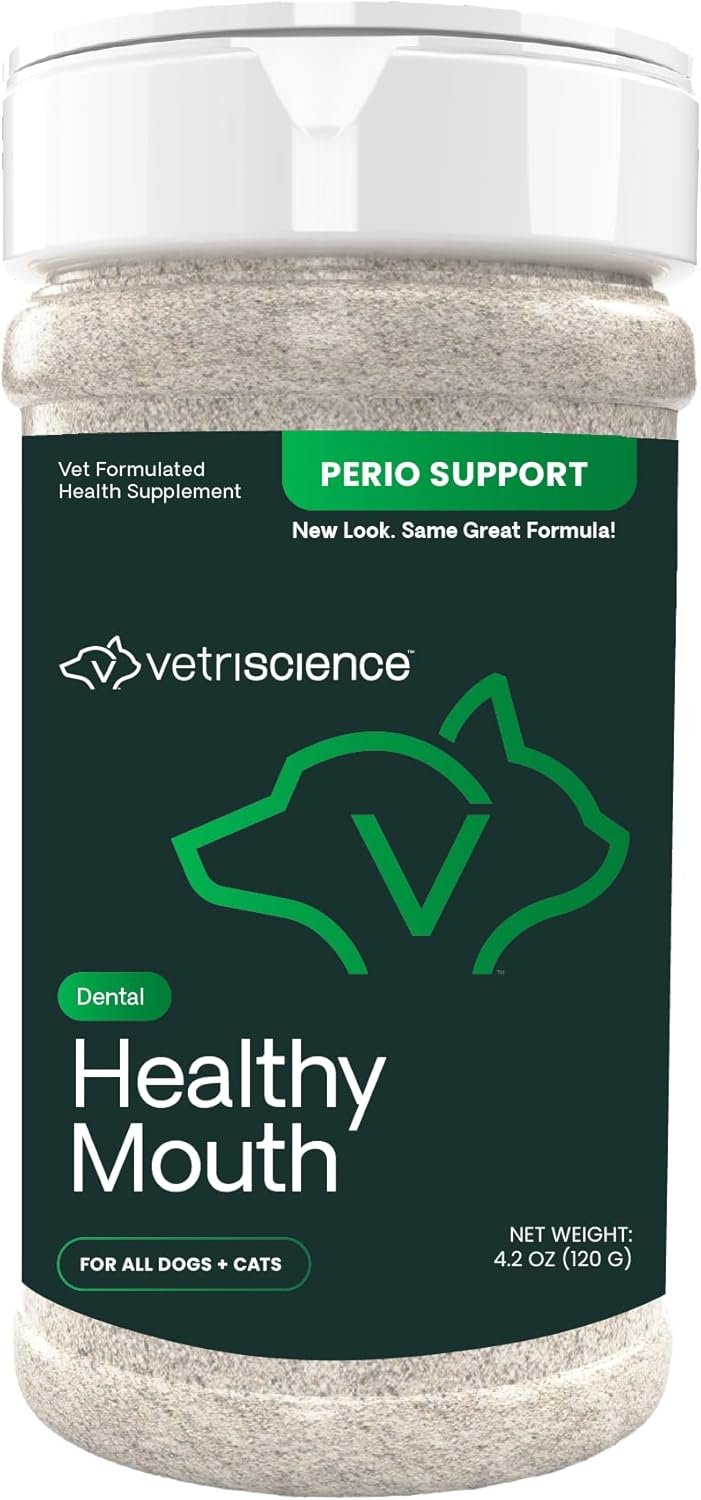 VetriScience Healthy Mouth Dog Dental Powder, Perio Support Clinically Tested Dental Supplement for Small, Medium & Large Breed Dogs, Freshen Breath, Control Plaque & Tartar, Oral Health, 4.2 oz