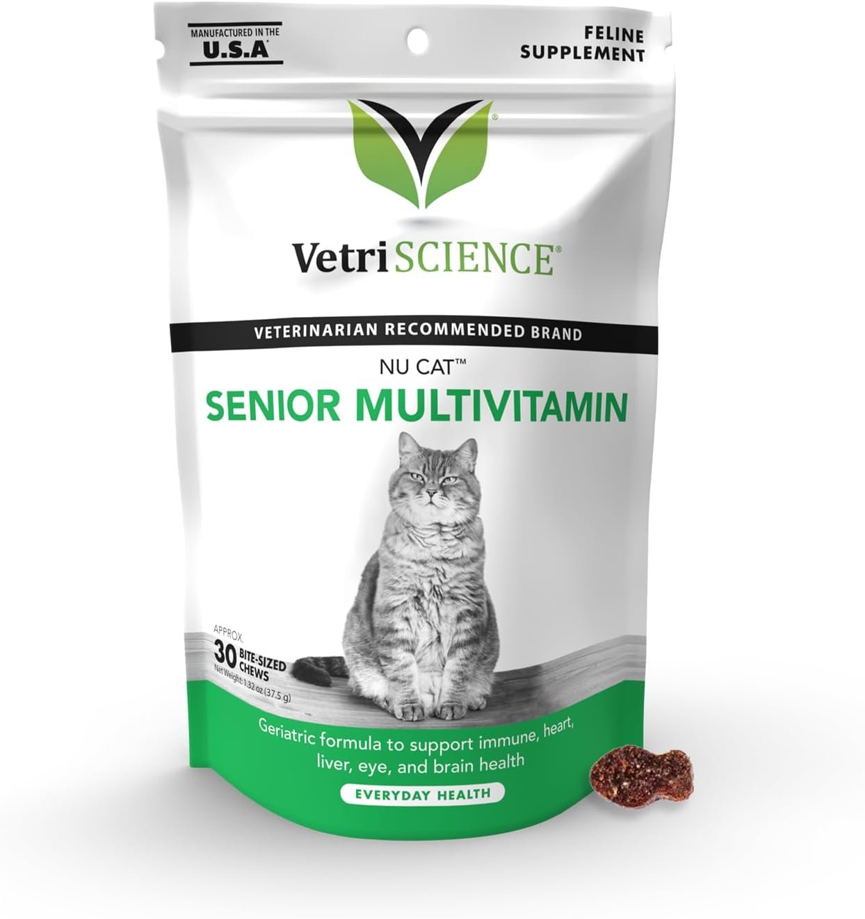 VetriScience Nu Cat Senior Multivitamin with Lysine for Cats – 30 Chews – Cat Supplements & Vitamins Designed to Support Heart, Eye and Brain Function,...