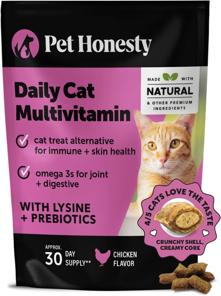 Pet Honesty Cat Multivitamin Chews – Cat Treats for Health + Immune, Cat Joint Support, Skin & Coat, and Digestion | Omega 3s, Lysine for...