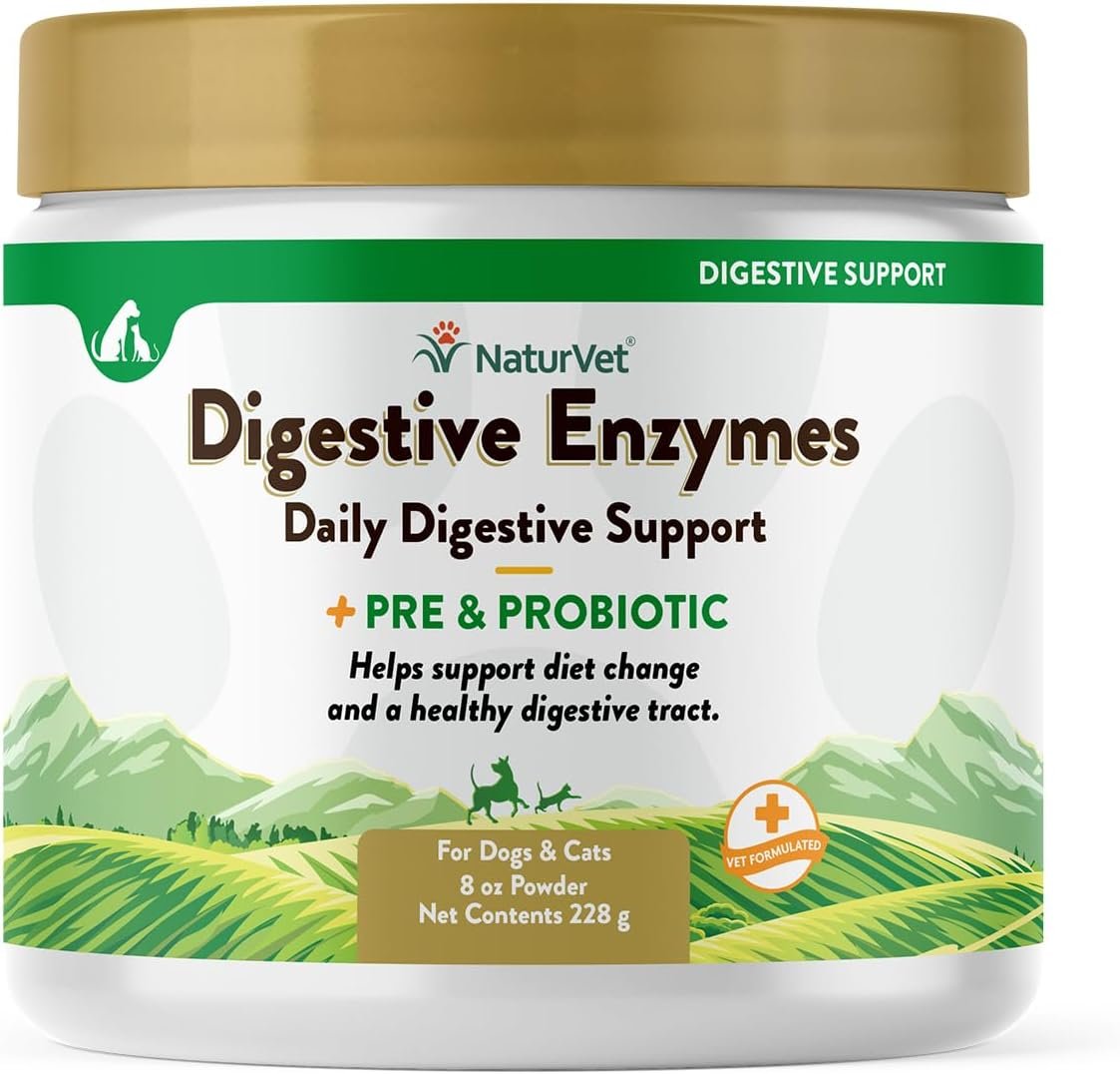 NaturVet – Digestive Enzymes for Dogs – Plus Probiotics & Prebiotics | Helps Support Diet Change & A Healthy Digestive Tract | for Dogs & Cats | 8 oz Powder