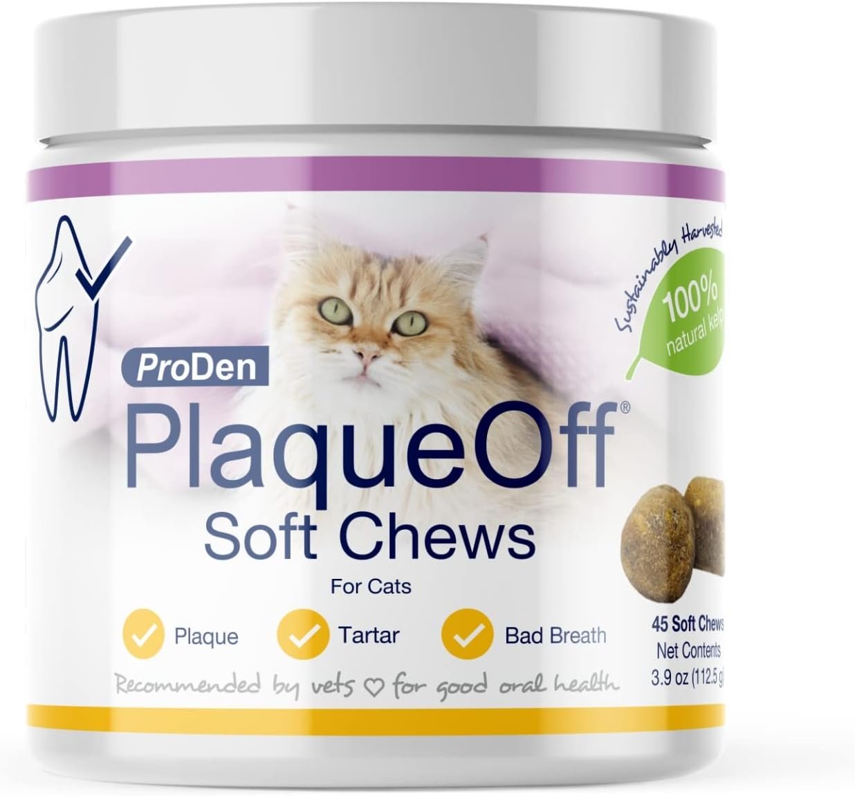 ProDen PlaqueOff Soft Chews with Natural Kelp – for All Breed Cats – Supports Normal, Healthy Teeth, Gums, and Breath Odor in Cats – 45...