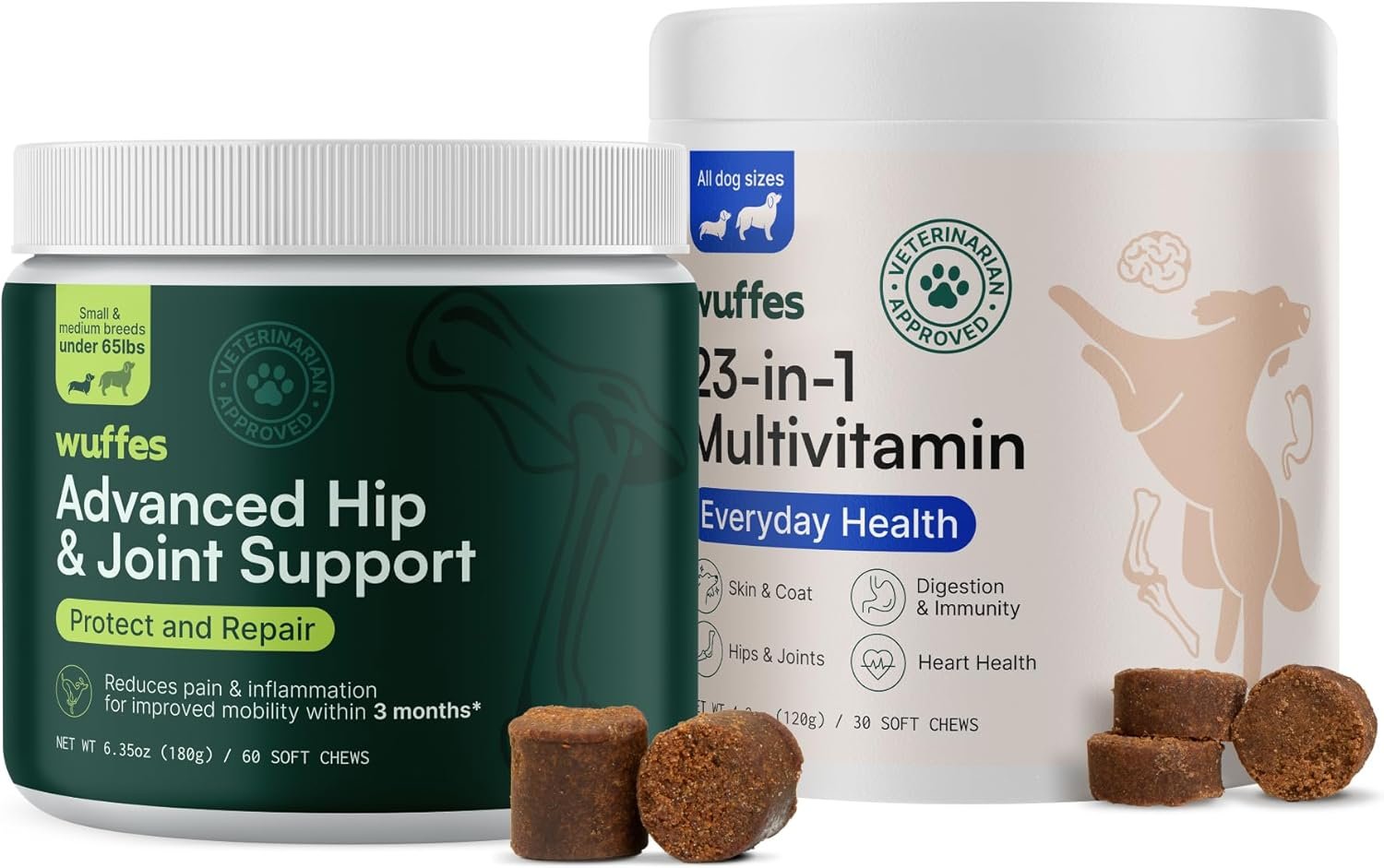 Wuffes Hip and Joint Supplement for and 23-in-1 Multivitamin Bundle for Dogs (Small & Medium Breed)