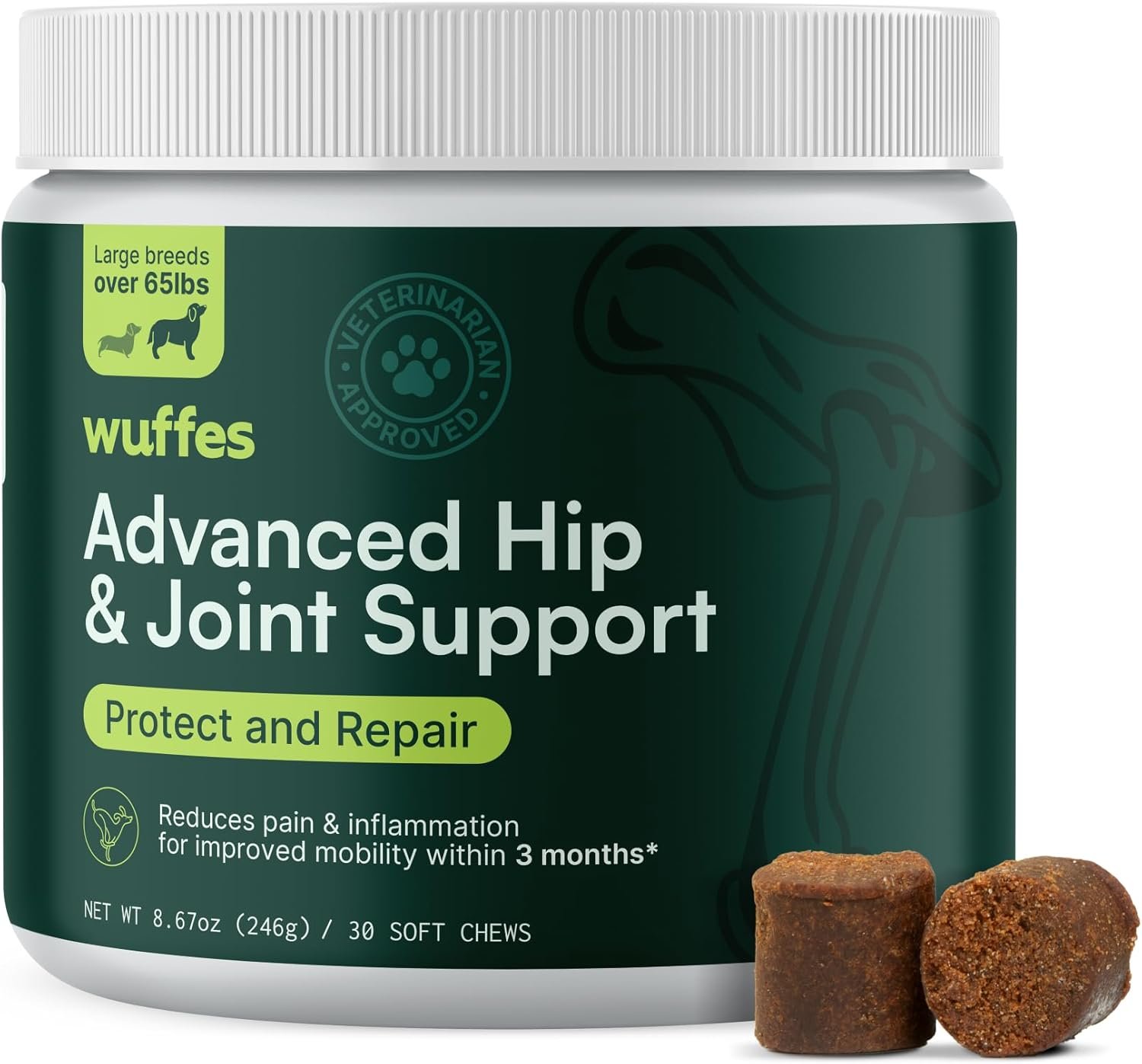 Wuffes Chewable Dog Hip & Joint Supplement – Glucosamine & Chondroitin Chews – Dog Joint Supplements & Vitamins – Extended Joint Care (Large Breed (Over 65 lbs), 30 Chews (Pack of 1))