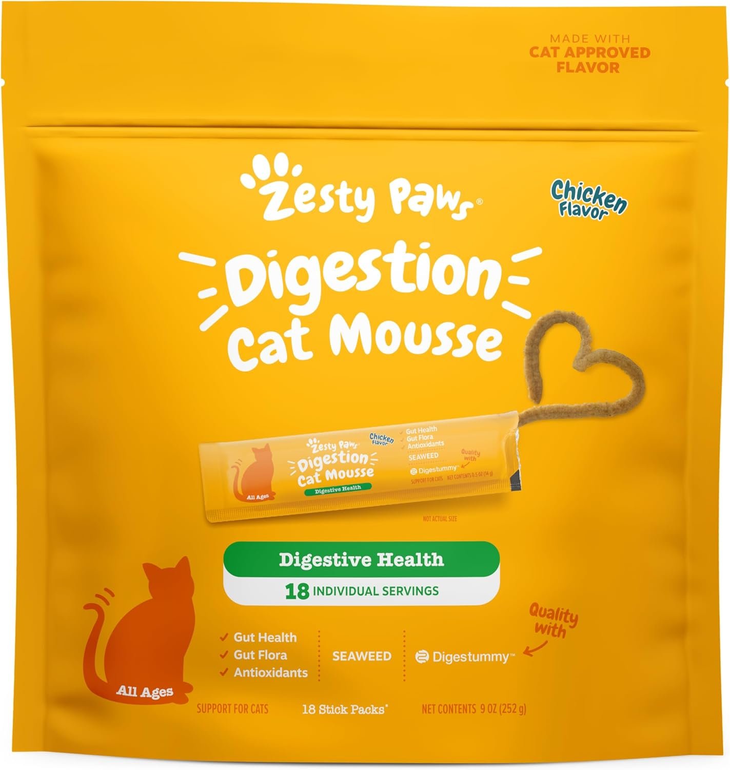 Zesty Paws Cat Mousse Squeezies Puree Cat Treats for Digestion – with Seaweed, Omega Fatty Acids, Antioxidants – Support for Digestive Health Cats – Chicken...