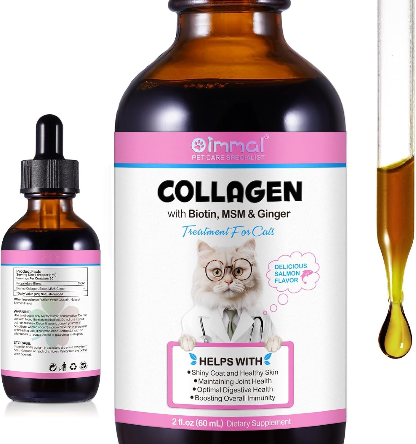 Skin and Coat Supplement for Cats, Collagen for Dogs, Liquid Collagen Boost for Cats, Itch Relief for Cats with Allergies, with Biotin, Support Joints, Skin,...