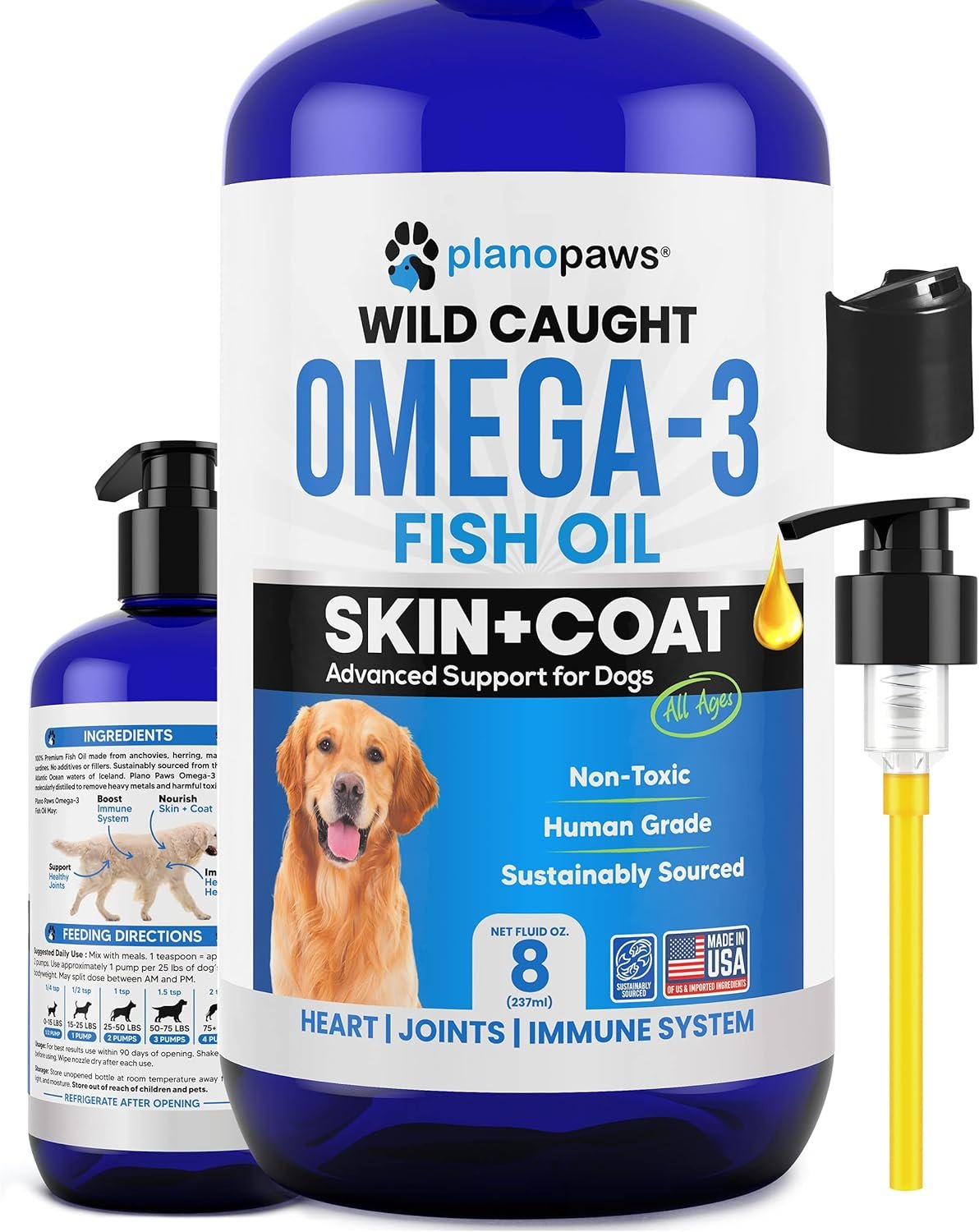 Omega 3 Fish Oil for Dogs – Better Than Salmon Oil for Dogs – Dog Fish Oil Supplement for Shedding, Allergy, Itch Relief – Supports Dry Skin, Joints – Dog Skin and Coat Supplement – Fish Oil Liquid