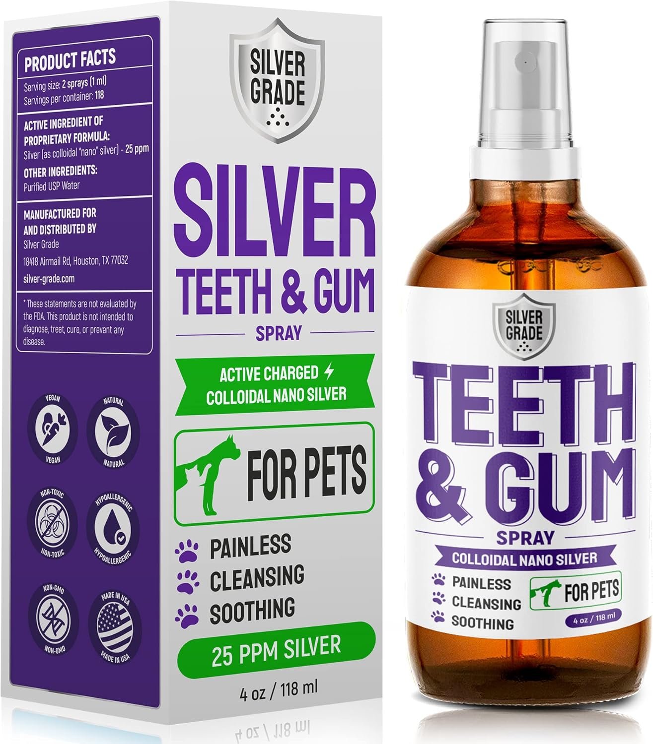 SILVER GRADE Teeth & Gum Spray for Dogs and Cats ● Dental Formula for Dog Mouth Rinse & Cat Mouth Care ● Cat & Dog...