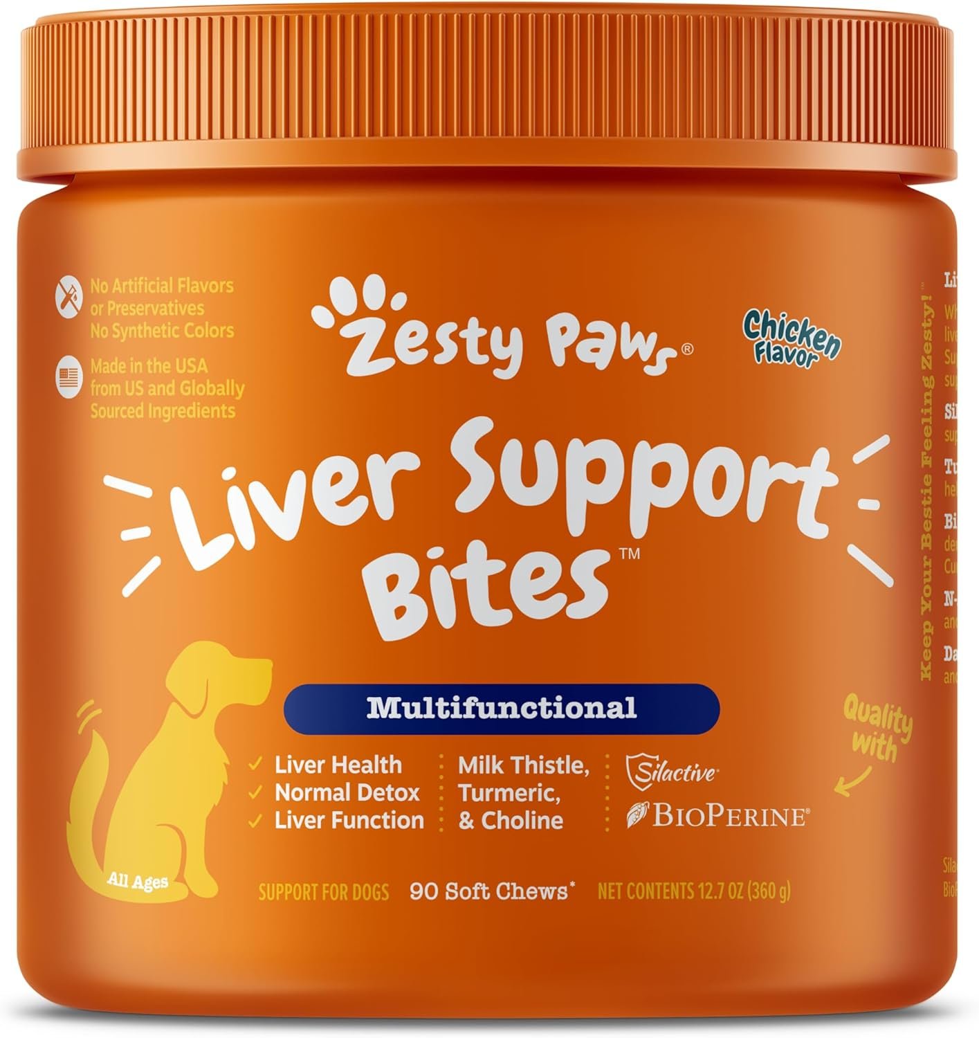 Zesty Paws Liver Support Supplement for Dogs – with Milk Thistle Extract, Turmeric Curcumin, Choline – Soft Chew Formula – for Dog Liver Function